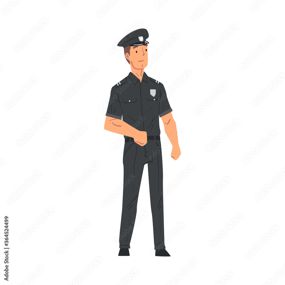 Police Officer, Policeman Character in Uniform, Emergency Service Worker Vector Illustration on White Background