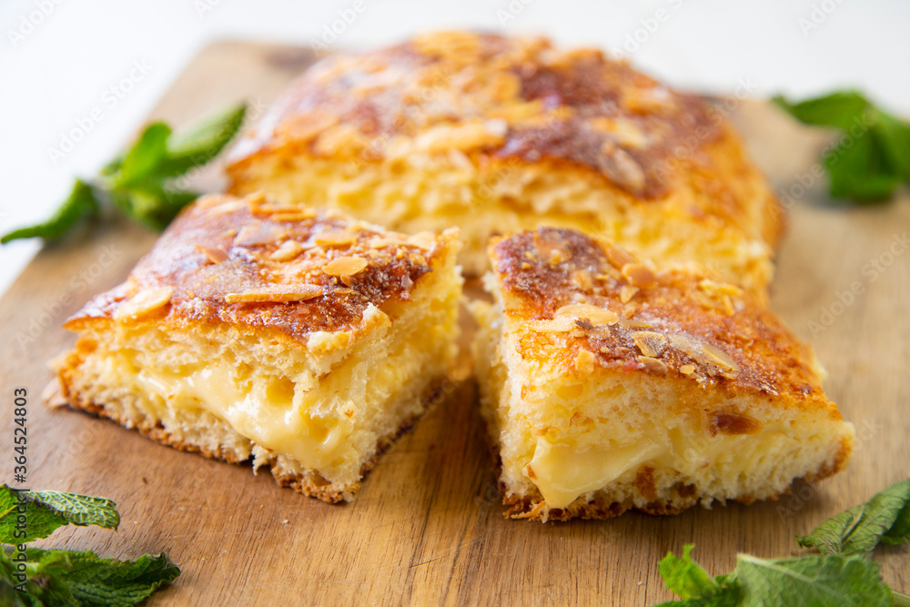 Coca de Sant Joan, traditional spanish catalan dessert Coca de Sant Joan, traditional spanish catalan dessert