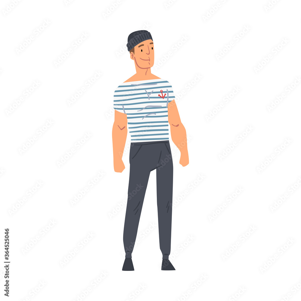 Man Sailor, Seaman Character in Uniform and Cap Vector Illustration on White Background Man Sailor, Seaman Character in Uniform and Cap Vector Illustration on White Background