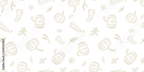 Lovely hand drawn pumpkin seamless pattern, great for Thanksgiving and Halloween textiles, banners, wallpapers, wrapping - vector design