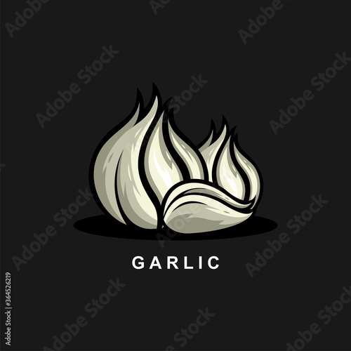 Garlic illustration vector isolated black background