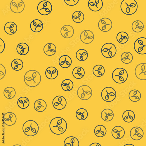 Blue line Bio fuel icon isolated seamless pattern on yellow background. Eco bio. Green environment and recycle. Vector Illustration.