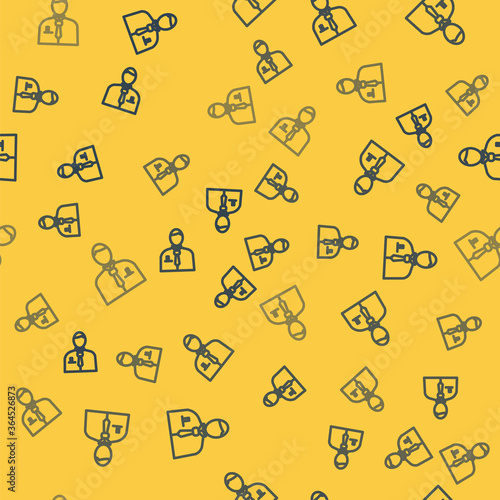 Blue line Businessman or stock market trader icon isolated seamless pattern on yellow background. Vector Illustration.