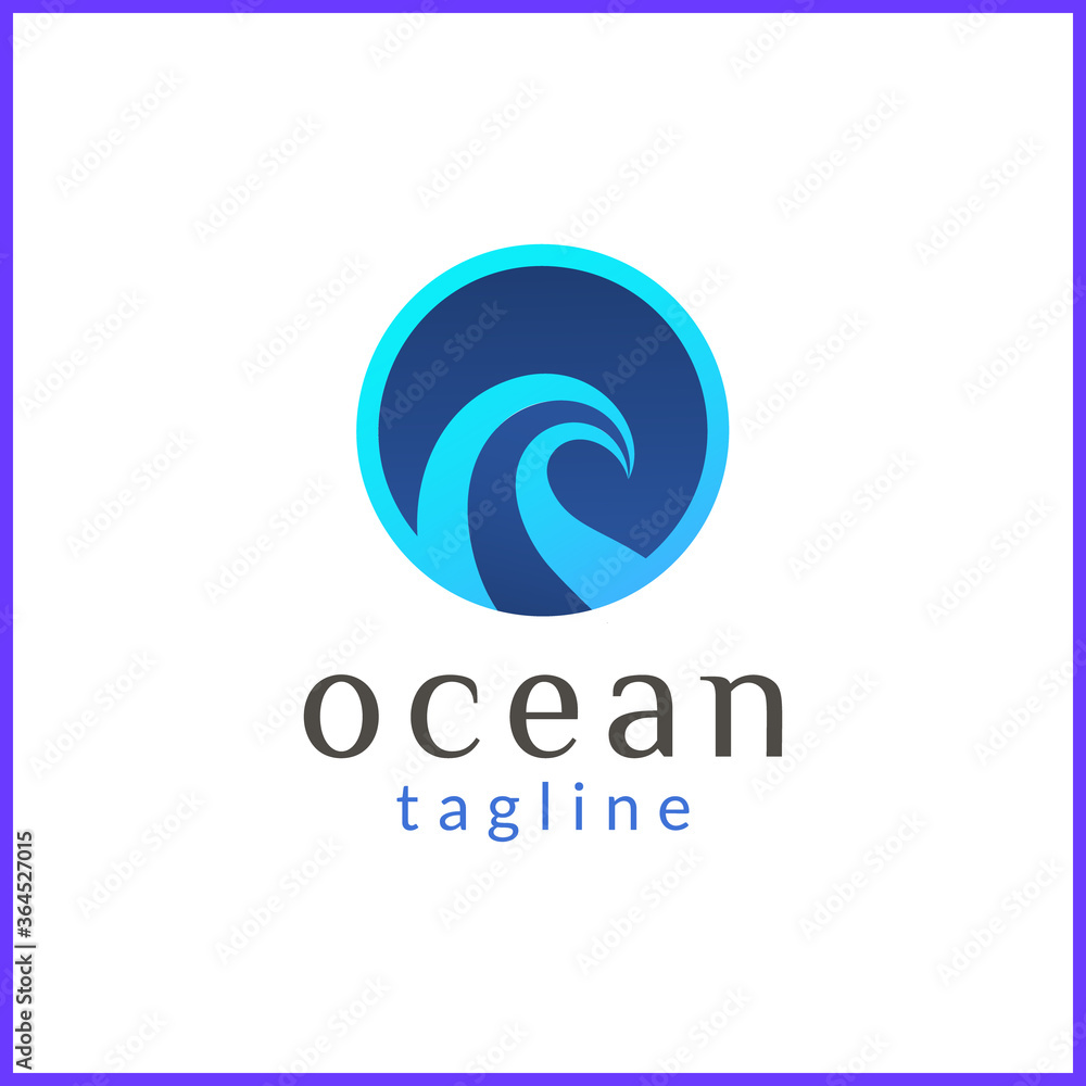 Bright blue and black water wave logo design