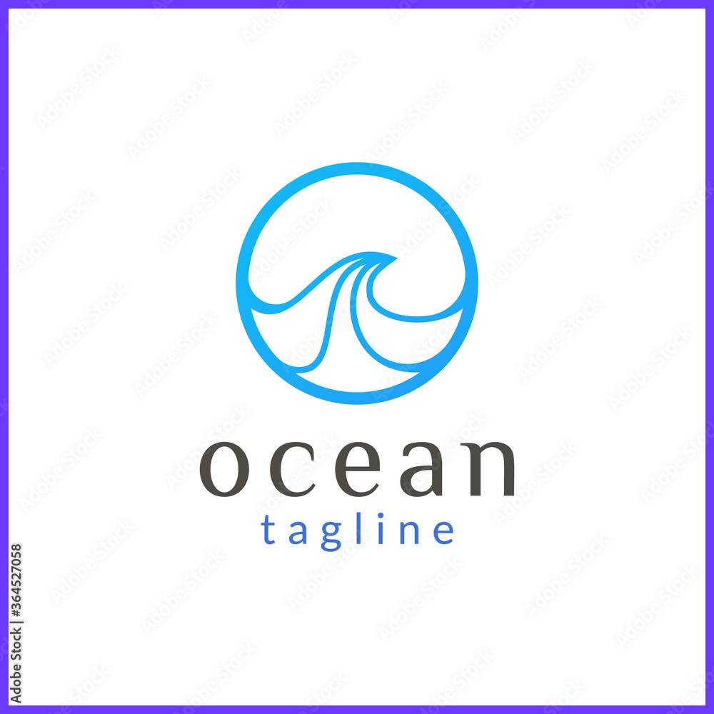 minimalist sea wave logo design in a blue circle