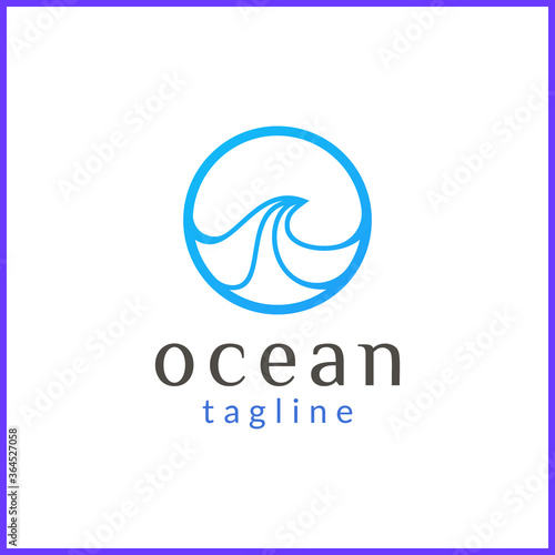minimalist sea wave logo design in a blue circle