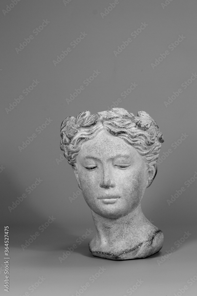 Beautiful design elements. Stylish decoration made in shape of Greek goddess head. Gray background. Beautiful design elements. Stylish decoration made in shape of Greek goddess head. Gray background.