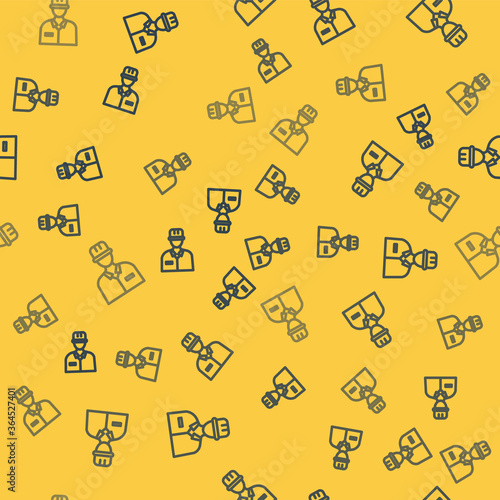 Blue line Oilman icon isolated seamless pattern on yellow background. Vector Illustration.