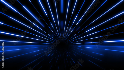 Tunnel Neon Light Disco Tube abstract 3D illustration background.