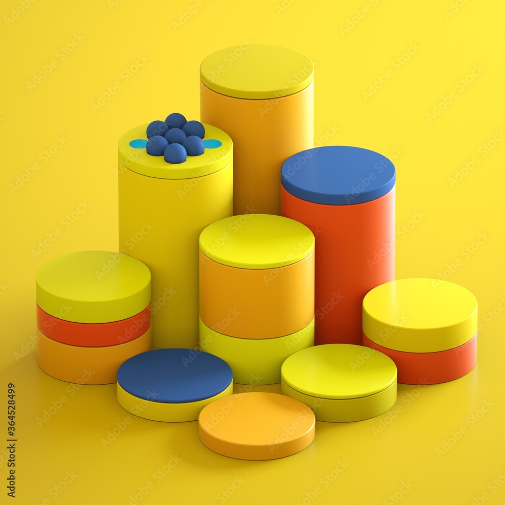 Abstract composition of yellow and red cylinders 3D image Abstract composition of yellow and red cylinders 3D image