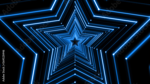 Star Tunnel Neon Light Disco Tube abstract 3D illustration background.