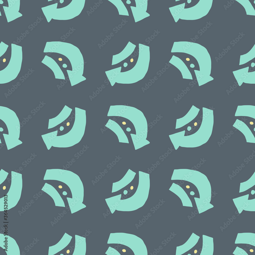 Geometric turquoise arrows seamless pattern. Pastel blue background. Simple design.