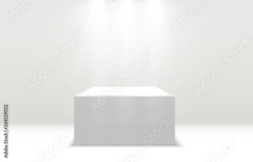 White podium or platform with spotlights. A pedestal for rewarding the winners.