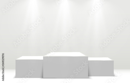 White podium or platform with spotlights. A pedestal for rewarding the winners.