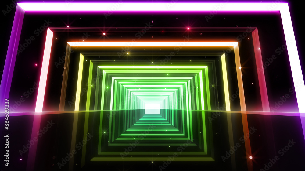 Tunnel Neon Light Disco Tube abstract 3D illustration background.