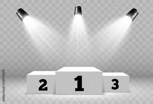 White podium or platform with spotlights. A pedestal for rewarding the winners.
