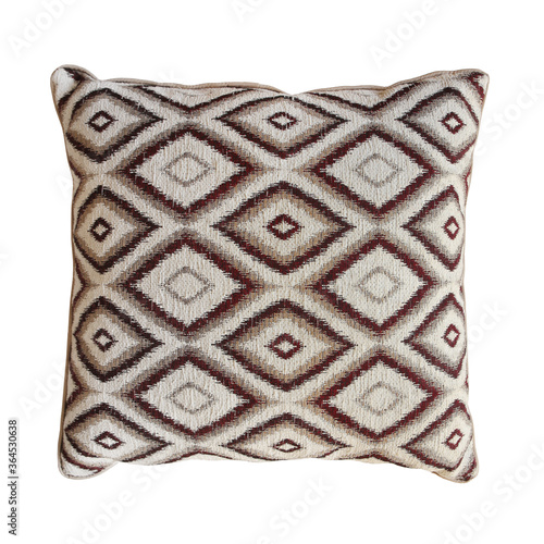 brown pillow cushion isolated on white background. Details of modern boho, bohemian, scandinavian style. eco design interior