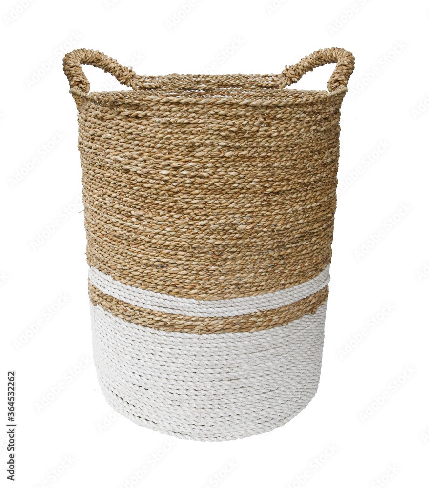 woven laundry basket isolated on white background . Details of modern boho  bohemian scandinavian and scandinavian style eco design interior Stock  Photo | Adobe Stock