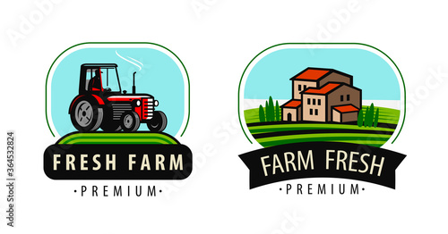 Farm logo or symbol. Agriculture, farming, food concept vector illustration