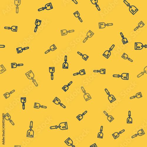 Blue line Putty knife icon isolated seamless pattern on yellow background. Spatula repair tool. Spackling or paint instruments. Vector Illustration.