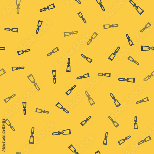 Blue line Putty knife icon isolated seamless pattern on yellow background. Spatula repair tool. Spackling or paint instruments. Vector Illustration.