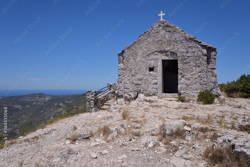 THE CHAPEL OF HOLY SPIRIT ON THE ISLAND OF VIS.  THE HUM MOUNTAIN. 