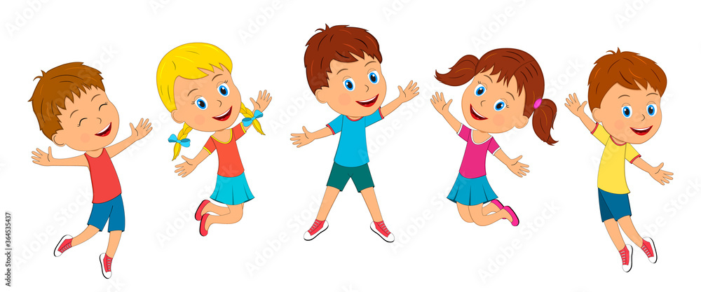 kids,boys and girls jump on the white background, illustration, vector