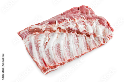 Raw pork ribs. Raw meat, farm and cooking concept. Meat shop. Whole raw pork ribs isolated on white background