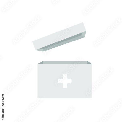 Medical box with an open lid, empty. Vector illustration, flat cartoon design, eps 10, isolated on white background.