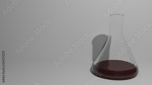 One test tube on a white background with red liquid inside. Scientific chemical composition with liquid