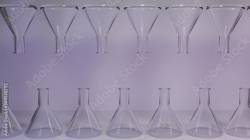 Composition with chemical test tubes. Wallpaper on the background with scientific equipment