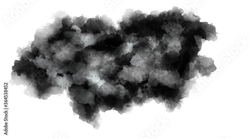 Black watercolor background. Abstract paint splash, isolated on white backdrop. Aquarelle texture.