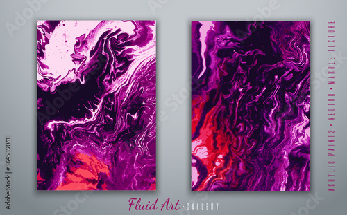 Vector. Fluid art. Liquid acrylic paints. Marble texture. Violet and red colors. Handmade. Fashionable modern painting. Template for posters  business cards  invitations  book covers  presentations.