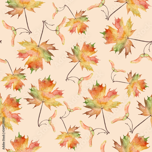 Seamless Watercolor pattern  Autumn Leaves Pattern  jpg  12x12