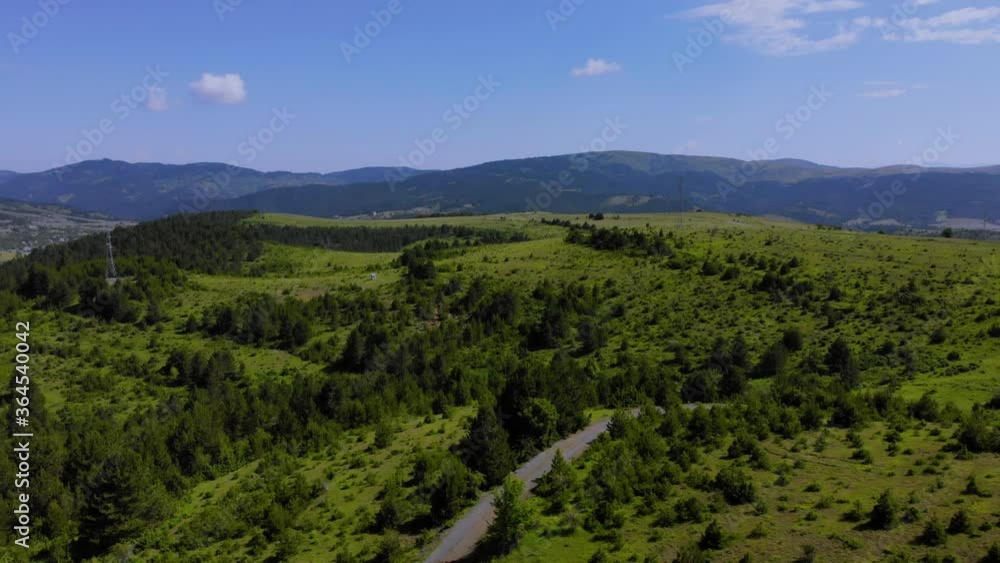 Green hills with grassy meadow and pine trees on beautiful landscape of Albanian mountains Green hills with grassy meadow and pine trees on beautiful landscape of Albanian mountains