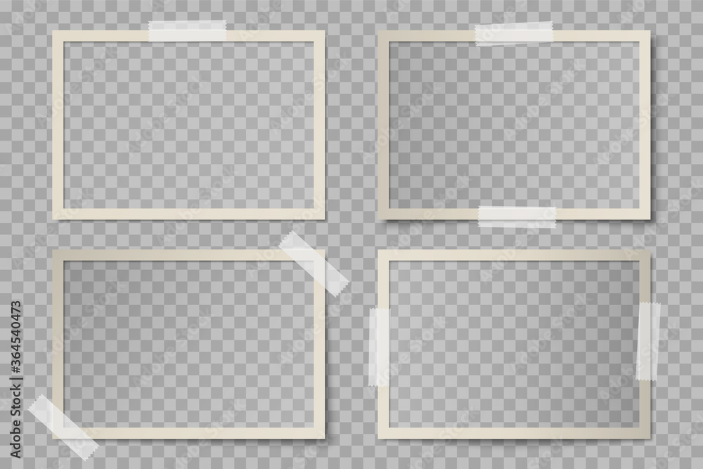 Vector set of beige rectangular photo card frames