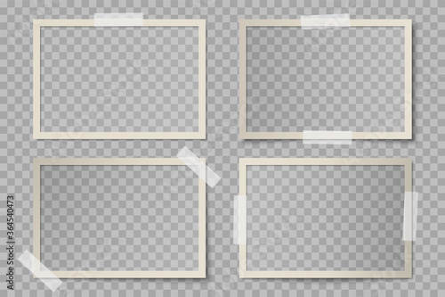 Vector set of beige rectangular photo card frames