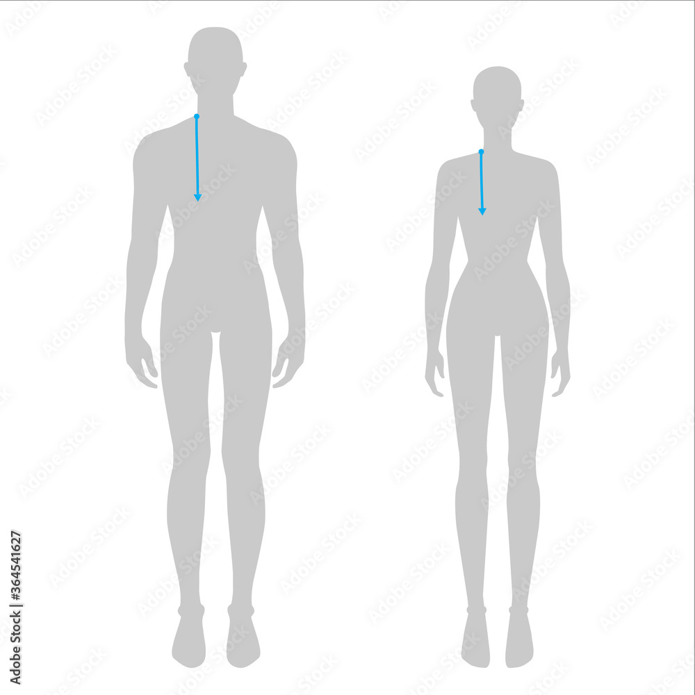 Women and men to do armscye depth measurement fashion Illustration for size chart. 7.5 head size girl and boy for site or online shop. Human body infographic template for clothes. Women and men to do armscye depth measurement fashion Illustration for size chart. 7.5 head size girl and boy for site or online shop. Human body infographic template for clothes.