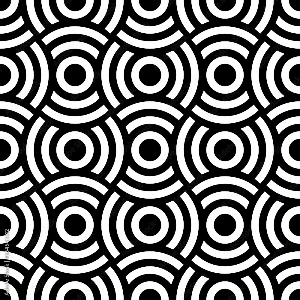 Vector geometric seamless pattern. Repeating monochrome geometric pattern with circles.