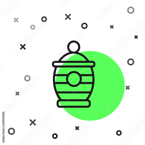 Black line Funeral urn icon isolated on white background. Cremation and burial containers, columbarium vases, jars and pots with ashes. Vector.