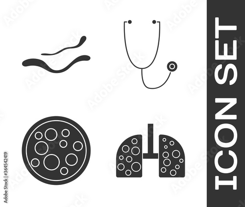 Set Virus cells in lung, Ebola virus disease, Virus and Stethoscope icon. Vector.