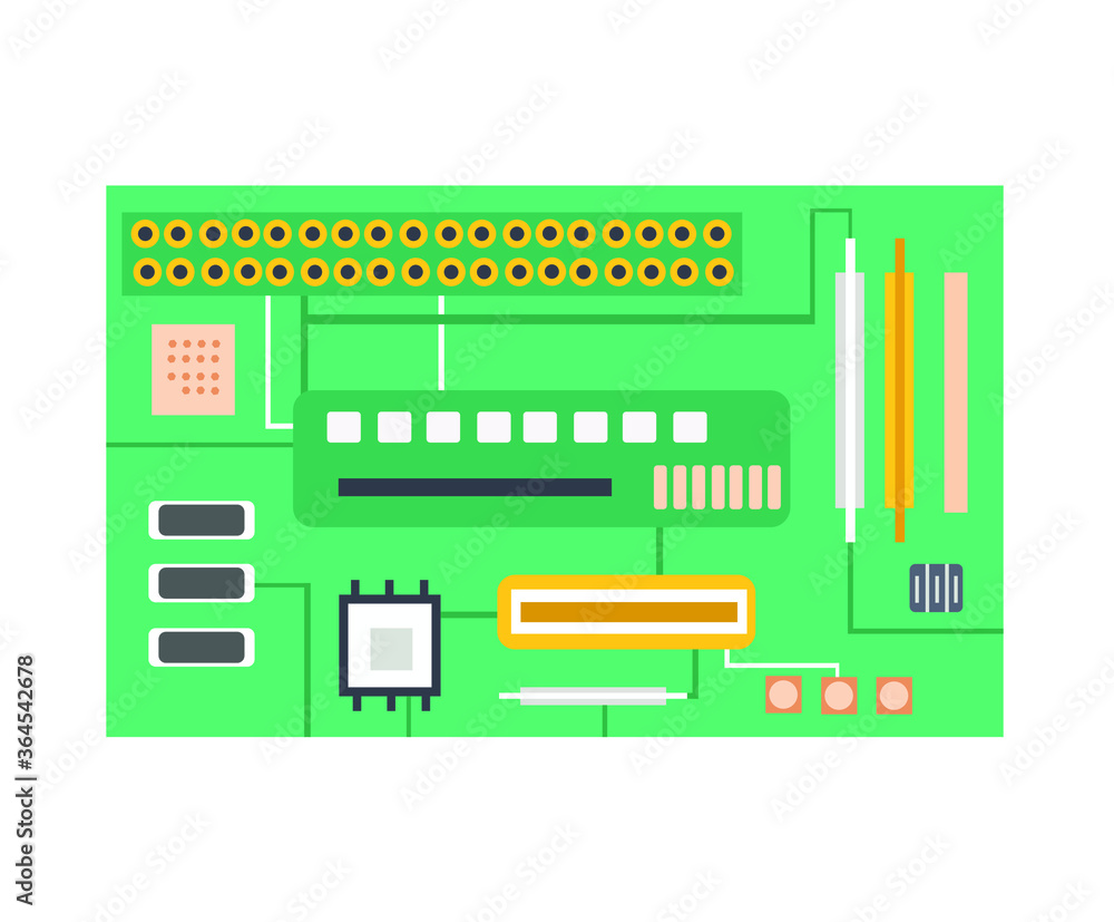 vector illustration of an electronic circuit on an isolated background in the flat style.PCB