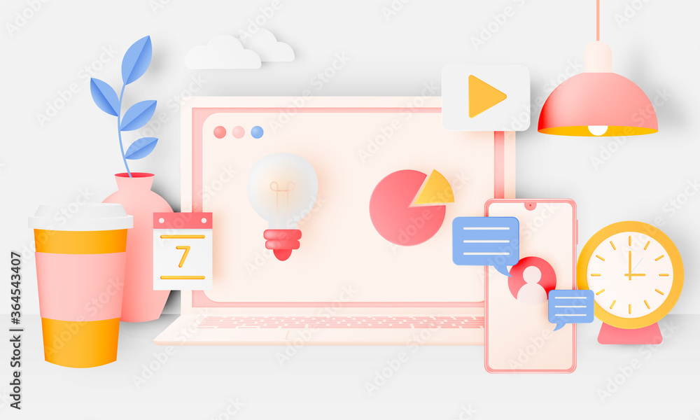 Fototapeta premium Laptop and icon for work from home