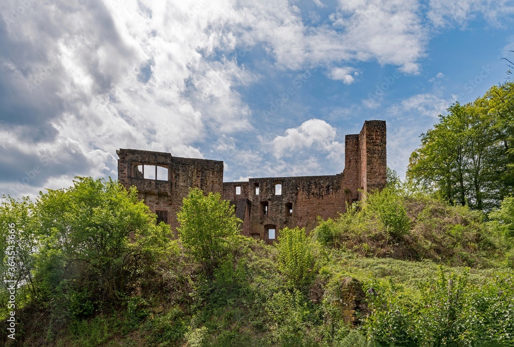 Ruine der Burg Freienstein in Gammelsbach in Oberzent im Odenwald, Hessen, Deutschland 