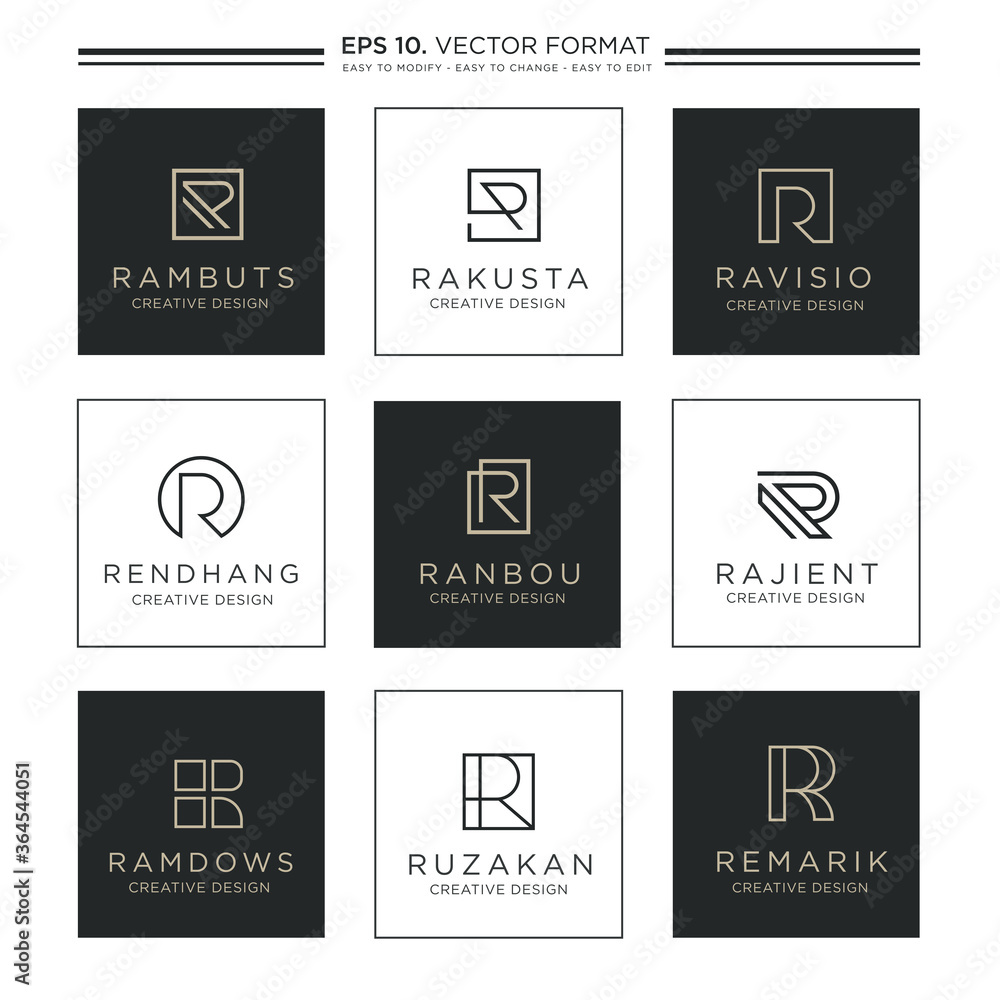 Letter R Modern Logo, R Geometric Concept Design Template