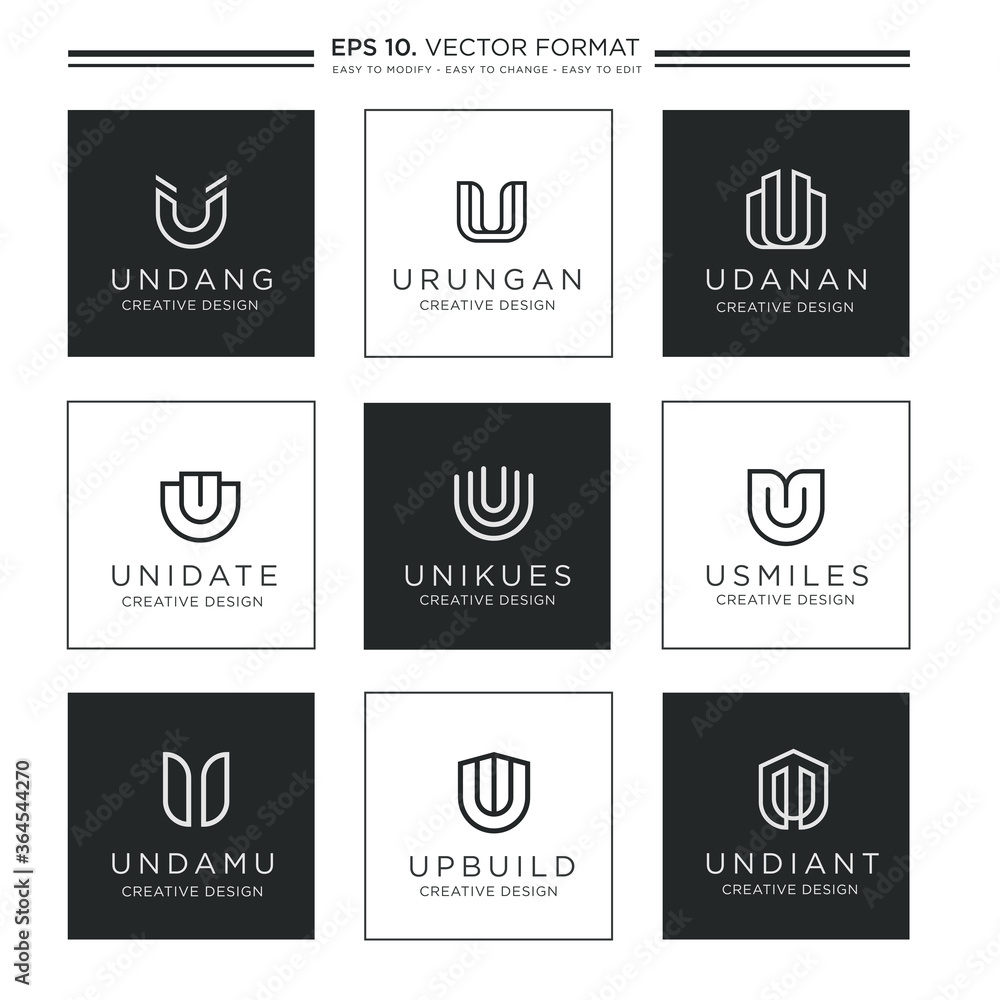 Letter U Logo. U Minimal Set For Line Logos. U Initial Symbol