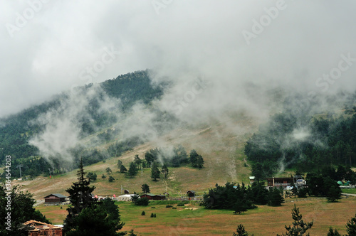 Fog on the winter sports resort of Gréolières-Les-Neiges in south of France