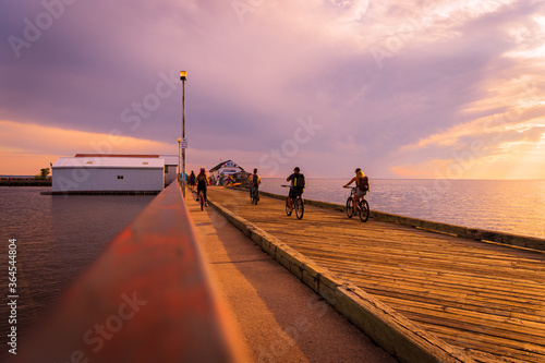 View of a boardwalk in North Bay on a summer day in Canada