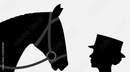 Vector silhouettes of horse and woman jockey