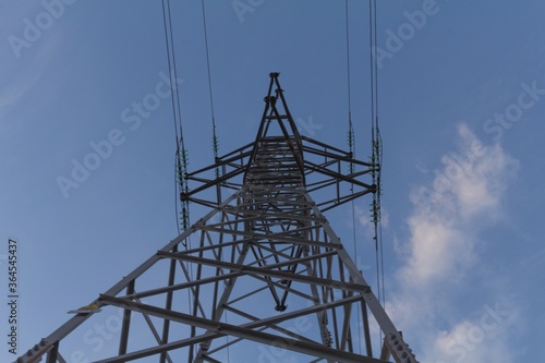 Low angle shot of power transmission tower photo